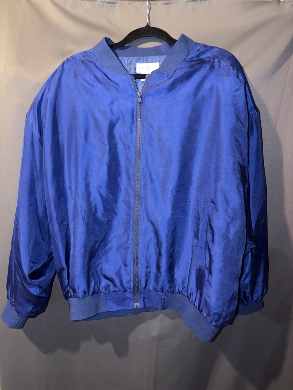 Royal Blue Satin Bomber Jacket - Women's Lightweight Zip-Up
